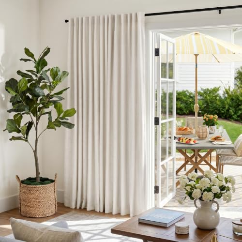 INOVADAY Thermal Sliding Door Curtains 100% Blackout Curtains for Bedroom, Sliding Glass Door Drapes Extra Wide for Patio Linen Textured Farmhouse Window Treatment, Beige, 1 Panel, W100xL84