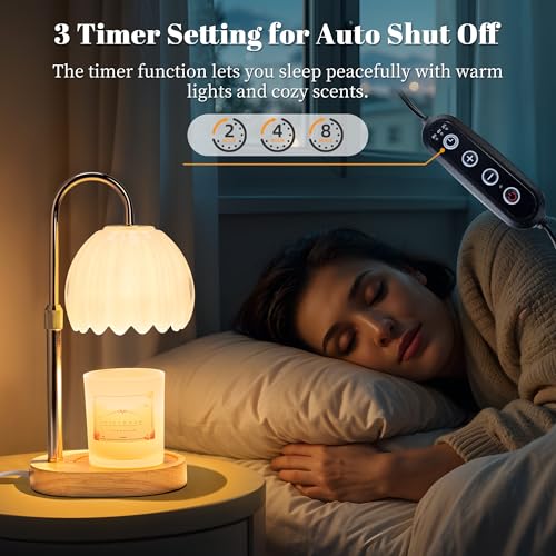 Candle Warmer Lamp with Timer Dimmer Adjustable Height, for New Home Decor,Valentine's Day, Birthday Gifts for Women,Wax Warmer Lamp for Jar Candles with 2 Bulbs(White)