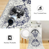 Pauwer Vintage Floral 2x10 Runner Rug, Non Slip Hallway Runner, Navy Blue