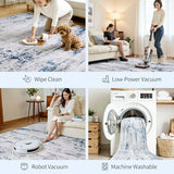 Area Rug Living Room Rugs: 5x7 Large Soft Indoor Carpet Modern Abstract Rug with Non Slip Rubber Backing for Under Dining Table Nursery Home Office Bedroom White Gray Blue