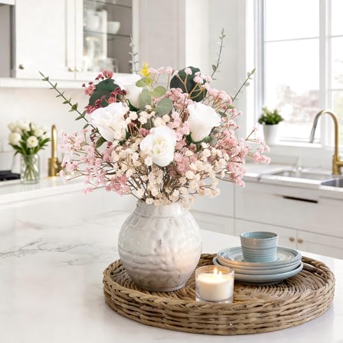 N&T NIETING Baby Breath Flowers Artificial Bulk, 10Pcs Fake Gypsophila Plants Bouquets Flowers Real Touch Faux Babies Breath Arrangement for Home Wedding Party Vase Decoration Fall Pink