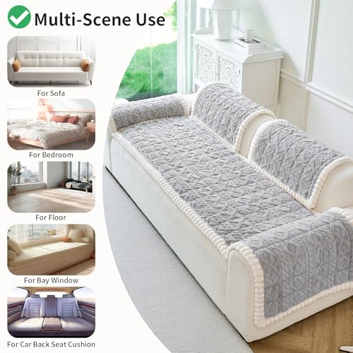 Fuzzy Couch Covers for Dogs, Non Slip Thick Dog Couch Cover Protector, Plush Pet Couch Covers for Sofa Washable, Soft Sofa Cushion Slipcovers Pet Friendly(1PC, Light Grey, 27.6”x70.9”)