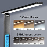 Desk Lamp with Wireless Charger: USB Charging Port, Table Lamp with Clock, Desk Lamps for Home Office College Dorm Room Essentials