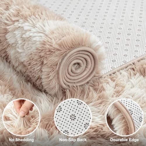 Shag Area Rugs for Bedroom Living Room,8X10 Ultra Soft Fluffy Area Rugs for Dorm,Indoor Carpet Plush Rugs for Living Room Home Decor,Camel