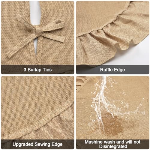 yuboo 24 Inch Burlap Tree Skirt, Small Tree Skirt for 2-3 Ft Tabletop Trees, Rustic Mini Christmas Tree Skirt with Ruffle Edge, Farmhouse Holiday Decor
