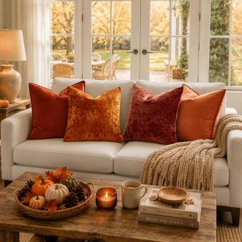 MIULEE Fall Velvet Throw Pillow Covers Rust 20x20 inch Set of 2