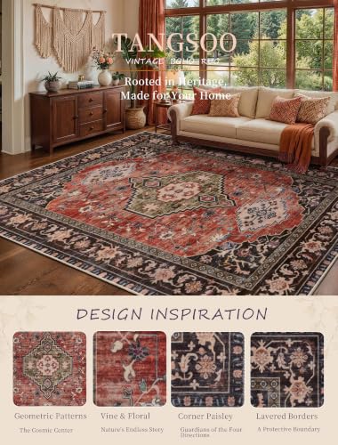 Tangsoo Oriental 5x7 Washable Area Rugs for Living Room, Non Slip Rug