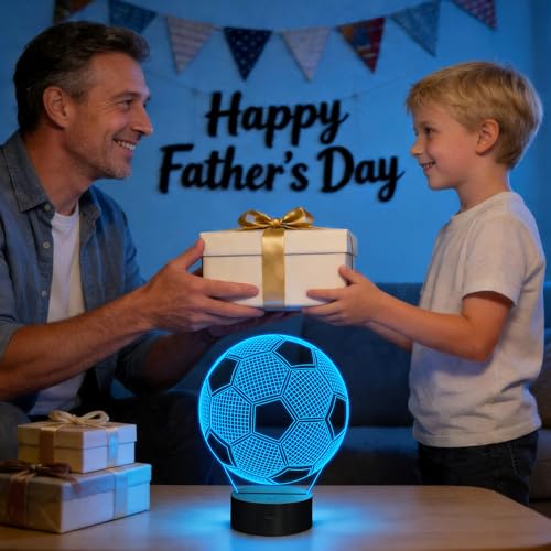 FULLOSUN Kids Night Light Soccer 3D Optical Illusion Lamp with Remote Control 16 Colors Changing Football Birthday Xmas Valentine's Day Gift Idea for Sport Fan Boys Girls