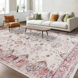 6x9 Area Rugs for Living Room, Washable Rug Vintage Floral, Red