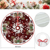 Christmas Tree Skirt 36 Inches, Gnomes with Holly Berry Pencil Red Background Tree Skirt, Winter Xmas Tree Mat Decorations for Home Party Holiday Decorations