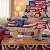 Smile 4th of July 250th Anniversary Wooden Block Stack with USA Decor, 5-Piece "Land of the F – lifestyle view