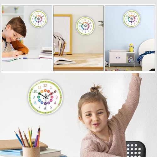 Learn to Tell Time Clock, 20cm Round Classroom Tool, Non Ticking Silent Movement, Home Decor, Bedroom Accents, Educational Timepiece Use