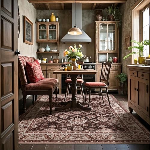 Area Rugs for Living Room, Washable 5x7 Area Rug for Bedroom,Floral Carpet with Non-Slip Rubber Backing for Home Office Dorm Dining Room Kitchen