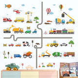 decalmile Car Road Wall Stickers Transports Vehicles Construction Truck Wall Decals Baby Nursery Kids Bedroom Playroom Wall Decor