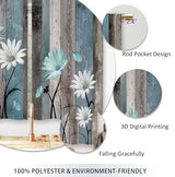 Teal Farmhouse Daisy Kitchen Curtains Wooden Flower Small Short Cafe Window Curtains Rustic Floral Butterfly Country Bathroom Drapes Treatment Tier Curtains 2 Panels (27.5x39 Inch)