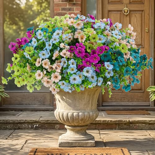 Artificial Flowers for Outdoor Decor, 16 Pack UV-Resistant Fake Colorful Silk Daisy Flowers, Perfect for Spring & Summer Decorating – Front Porch, Patio, Window Boxes, and Potted Plants