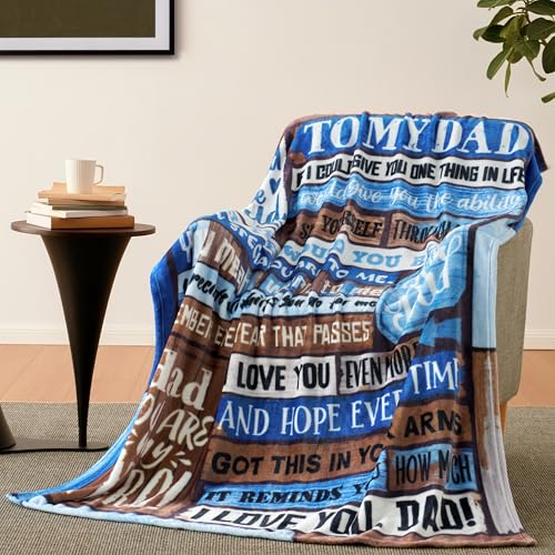 Joiedomi Fathers Day Blanket Dad Birthday Gift Soft Flannel Dad Blanket from Daughter Son for Fathers Day Anniversary Christmas 50" x 60" Blue