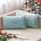MIULEE Christmas Decorations Pillow Covers 12x20 Aqua Silver Snowflake