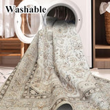 HILORUUG 4x5 Rug Entryway Washable: Non-Slip Oriental Area Rug for Bathroom Kitchen- Farmhouse Low Pile Stain Resistant Carpet Long Thin Front Door Mat (4x5 Ivory/Grey/Multi)