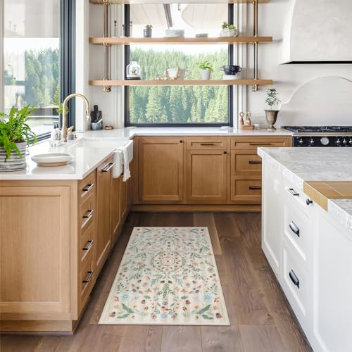 Lahome Washable Insect Botanical 2x3 Area Rugs for Entryway - Machine Washable Non-Slip Kitchen Rugs, Beige Boho Low Profile Soft Faux Wool Indoor Door Mat for Bathroom,Bedroom, Hallway