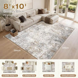 UERMEI 8x10 Area Rug Living Room Rugs - Washable Neutral Modern Abstract Soft Thin Large Rug Indoor Floor Non Slip Rug Carpet for Bedroom Under Dining Table Home Office Decor - Brown Grey