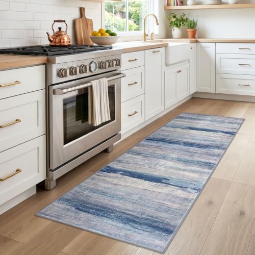 KOZYFLY Modern Washable Rug Runner 2x6 Runners For Hallways Blue/Grey/Beige