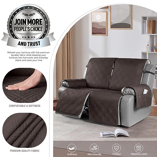 TAOCOCO 100% Waterproof Oversized Loveseat Recliner Cover, Non Slip Split Couch Covers for Reclining Loveseat with Elastic Straps for Kids Pets(Oversized 2 Seater, Chocolate)