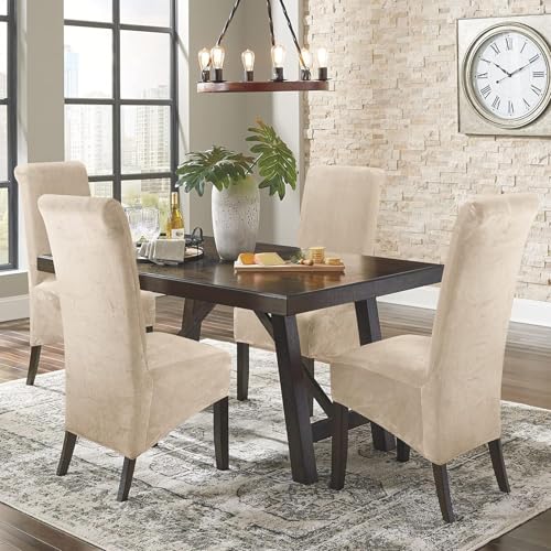 Lellen Stretch XL/Oversized Extra Large Velvet Dining Room Chair Covers for Kitchen Dining，Removable Washable Chair Protectors Slipcovers Large Velvet Dining Chair Covers（Cream，2PCS）