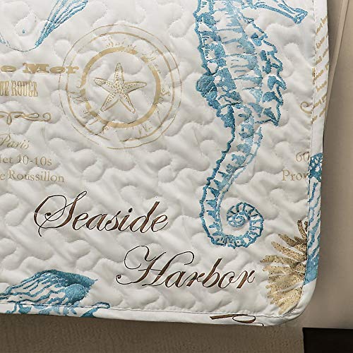 Lush Decor Harbor Life Furniture Protector, Arm Chair, 71" W x 75" L, Blue & Taupe - Chair Cover - Nautical - Armchair Covers - Coastal Decor