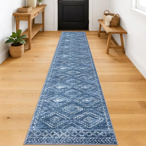 Washable Runner Rug 2x12 ft Runners for Hallway, Stonewashed Blue