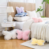 XVTRU Butterfly Pillow White Decorative Pillows 15" Butterfly Shaped Cute Throw Pillows with Lace Aesthetic Bow Plush Cushion for Room Decor Bed Sofa Couch