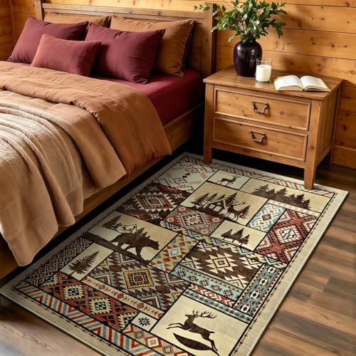Rustic Cabin Area Rug 3x5 Entryway Rugs,Washable Lodge Bear Rug