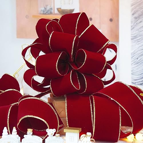 Red Wine Velvet Christmas Tree Topper Bow 11" with 4 Ribbon Streamers x 3 Yards Long Each for Holidy Elegant Fancy Home Décor Indoor