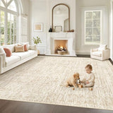 Living Room Rugs 8x10: Washable Moroccan Geometric Boho Rug Farmhouse Non Slip Stain Resistant Large Rug Low Pile Soft Carpet for Bedroom Dining Room Children Room (Beige,8'x10')