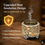 Ceramic Holder Electric Incense Burner Blue & White Porcelain Built-in LED Lights Simulate Flames, Classical, Elegant and High-end Top Hollow Design