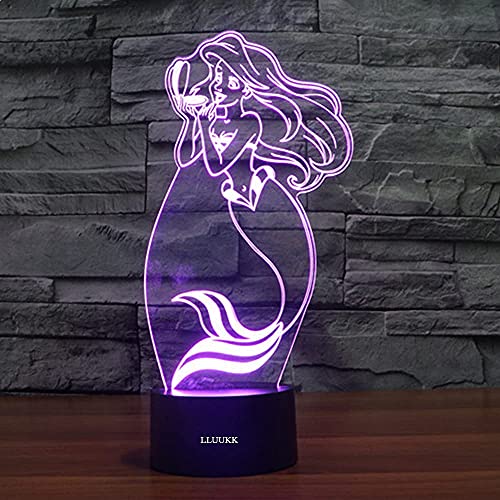 Little Mermaid 3D Optical Desk Lamp Night Light LED Lamp 7 Colors Change Table Light with USB Cable for Home Decoration Household Accessories,Princess Birthday Christmas Gift for Kids or Adult