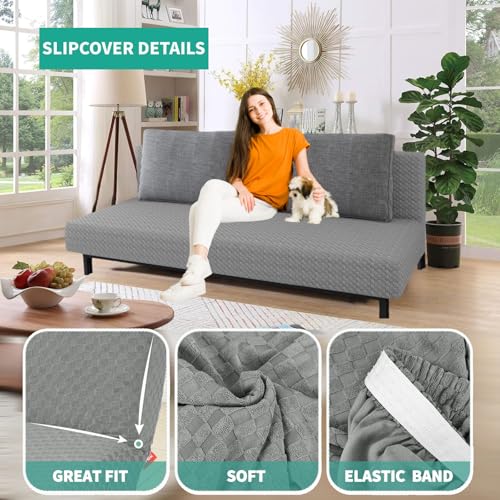 YEMYHOM Futon Cover Latest Jacquard Design High Stretch Armless Sofa Bed Slipcover Anti-Slip Furniture Protector with Elastic Bottom (Futon, Light Gray)