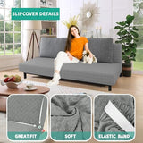 YEMYHOM Futon Cover Latest Jacquard Design High Stretch Armless Sofa Bed Slipcover Anti-Slip Furniture Protector with Elastic Bottom (Futon, Light Gray)