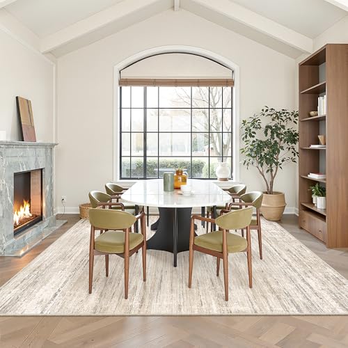 7x9 Living Room Washable Area Rug Large Neutral Abstract Rug Beige
