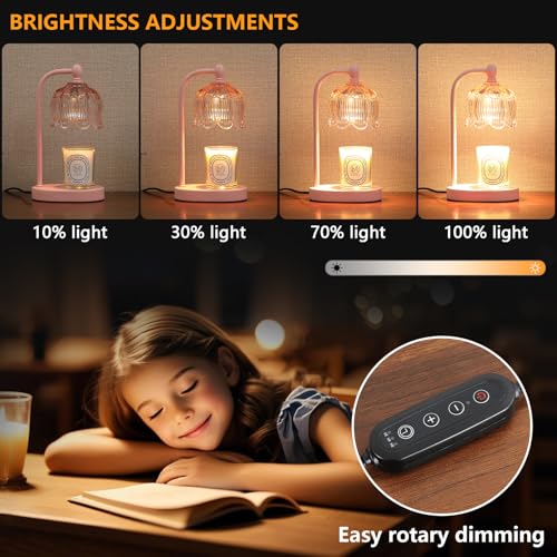 Pink Candle Warmer Lamp with Timer and Dimmer,Gifts for Mom/Wife, Melt Wax Warmer Lamp with 2 Bulbs for Candle Jars House Warming New Home Decor