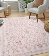YIHOUSE 5x7 Pink Floral Rug for Bedroom Girls, Washable Area Rugs for Living Room Non Slip Ultra-Thin, Soft Throw Carpet for Nursery, Kids Playroom, Classroom, Home Office Decor