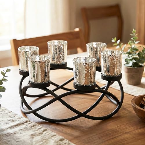 Kitchen Table Centerpiece Decor, Tealight Candle Holder, Silver