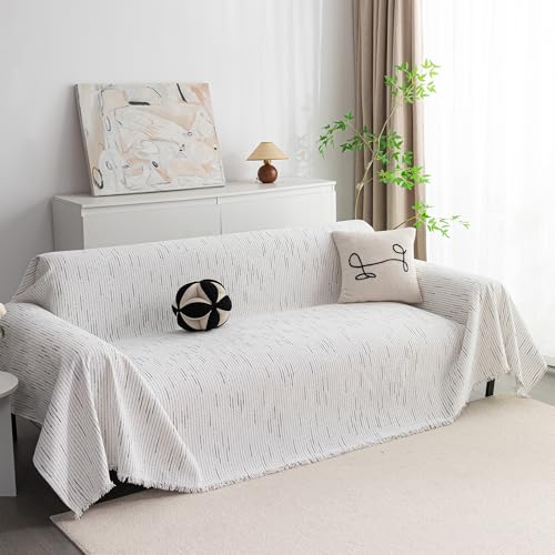 MYSKY HOME Couch Covers for 3 Cushion Couch Sofa, Sectional Couch Cover L Shape Chenille Couch Cushion Covers for Pets, Furniture Protector Cover for Dogs, Kids, 91"X150", White