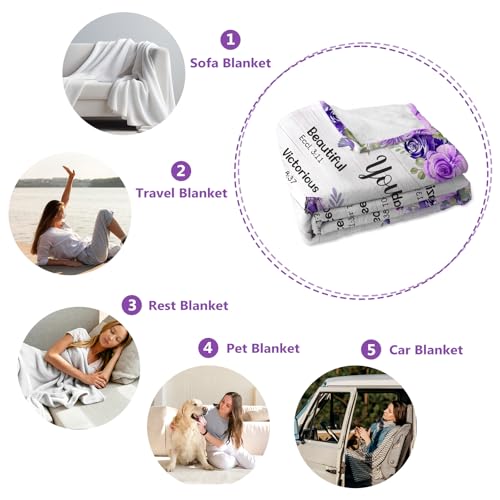 Christian/Religious/Inspirational/Spiritual Birthday Gifts for Women, Baptism Gifts for Girl, Religious Gifts for Mom Sister Friend, Purple Blanket, Christian Throw Blanket 50" x 60"