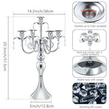 20.3'' Tall 5 Arm Silver Metal Candelabra Centerpiece for Table, Retro Table Centerpieces for Party, Events, Home, Wedding Decor (4)