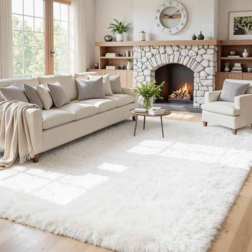 5x8 Fluffy Shag Area Rugs for Living Room Bedroom: Soft Plush Carpet White