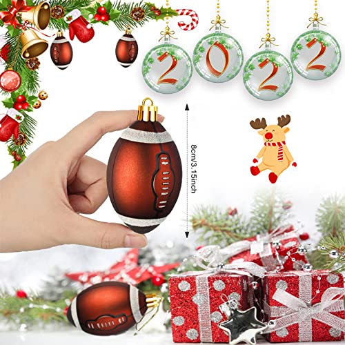 6Pcs Classic Football Baseball Xmas Ball Ornaments, Collection Sports Theme Tree Decor, Christmas Tree Skirt Decoration Supplies (Red)