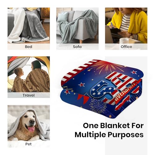 American 250th Birthday Decoration Throw Blanket, 250th Anniversary USA Birthday Blanket, Soft Flannel American 1776-2026 Blankets Gfit for Couch Bed National Holiday 60" x 50"