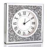 Desk Small Clocks 8x8x2 Inch Crystal Sparkle Twinkle Bling Square Crushed Diamond Mirrored Table Top Decorative Clock for Home Decoration Silver Mirror Home Decor. AA Battery is not included.