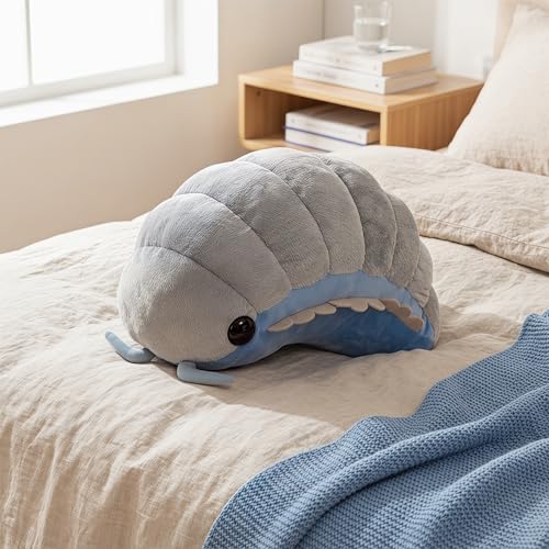 Likelike 11.8 Inch Pill Bug Plush Pillow, Lifelike Insect Stuffed Soft Back Cushion, Gray Pill Bug Pillow for Couch Bed Car, Cute Decorative Throw Pillow for Home Office